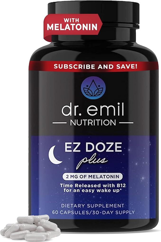 DR. EMIL NUTRITION EZ Doze Melatonin-Free Natural Sleep Aid with L-Theanine, GABA & 5HTP - Extra Strength Sleeping Pills for Adults - Safe and Non-Habit Forming (60 Veggie Capsules)