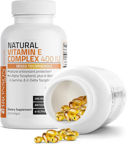 Bronson Natural Vitamin E Complex 400 I.U. Supplement (d-Alpha Tocopherol Plus d-Beta, d-Gamma, & d-Delta Tocopherols), Natural Antioxidant, 250 Softgels
