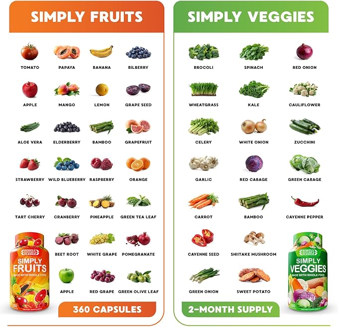 Simply Nature's Pledge -Packed with 42 Different Fruits & Vegetables - Made with Whole Food Superfoods - with Aloe Vera – 100% Soy Free -2 Month Supply- 180 Count (Pack of 2)