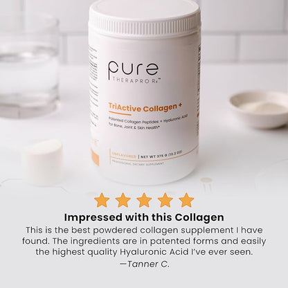 Pure TheraPro Rx TriActive Collagen Plus, Collagen Powder for Hair, Skin, Nails, Bones & Joints, Hydrolyzed Collagen Powder w/Patented Peptides, Unflavored Multi Collagen Protein Powder, 30 Servings