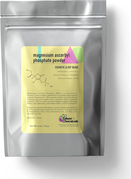 Magnesium Ascorbyl Phosphate Powder, Magnesium Ascorbyl Phosphate Stable Vitamin C, Magnesium Ascorbyl Phosphate MAP Powder for DIY Skincare Products Talsen Chemicals (4 Ounce / 113 Grams)
