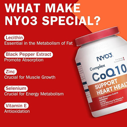 CoQ10 120mg with BioPerine(Black Pepper), Coenzyme Q10 with Vitamins E, Ultra High Absorption Antioxidant Support for Heart Health, Gluten Free, 30 Days Supply