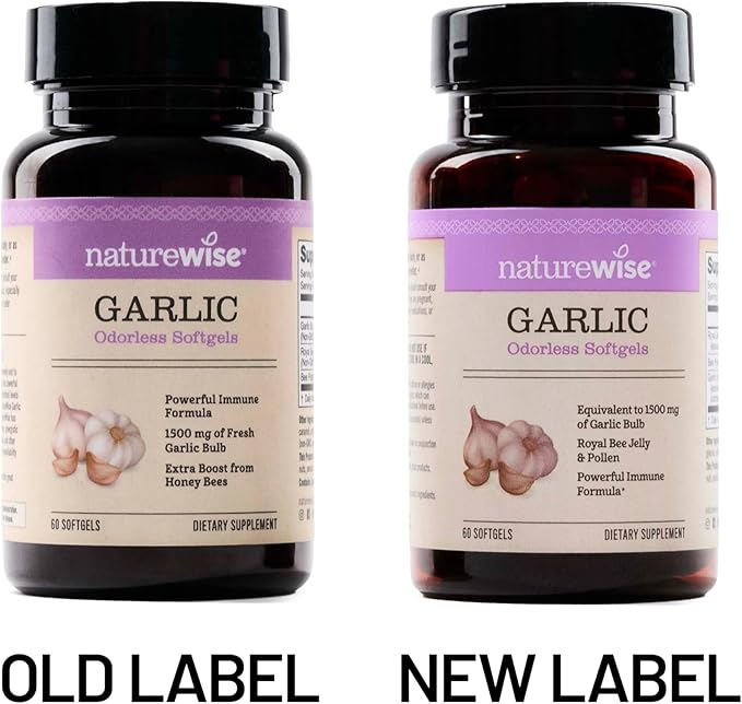 NatureWise Odorless Garlic Pills 1500 mg - with Royal Bee Jelly & Pollen - Herbal Supplement for Heart Health + Immune System + Antioxidants - Gluten-Free, Non-GMO - 60 Softgels [2-Month Supply]