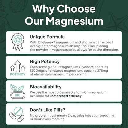 Pure Magnesium Glycinate with Zinc - Maximum Strength Chelated Magnesium Supplement for Women and Men for Muscle Cramps and Sleep Support - 3 Bottles