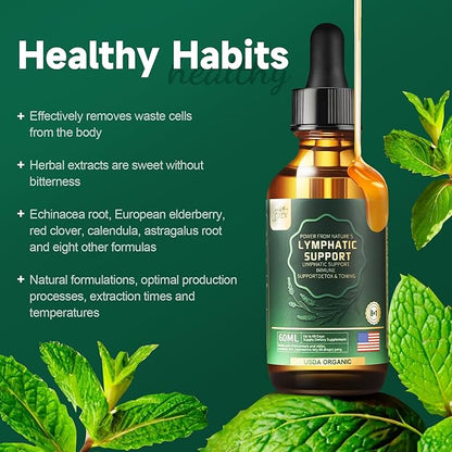 Lymphatic Drainage Drops, Herbal Supplements-Echinacea,Elderberry,Astragalus-Immune Support,Anti Inflammatory,Lymphatic Detoxd&Cleanse