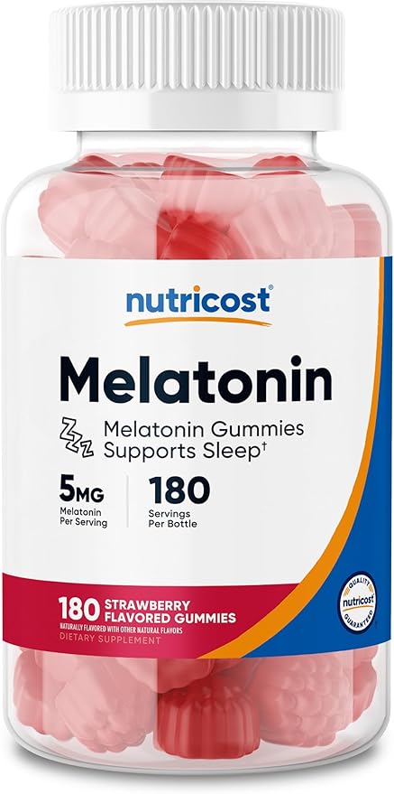 Nutricost Melatonin 5mg, 180 Gummies, Strawberry Flavored - Gluten Free, Non-GMO, No Corn Syrup