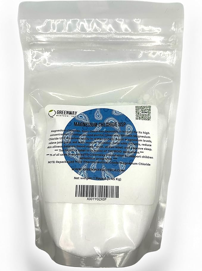 Greenway Biotech Organic Magnesium Chloride USP Supplement 100% Edible Cloruro de Magnesio Comestible Powder (Pharmaceutical Grade) | Pure Ph. EUR., BP, USP | 1 Pound