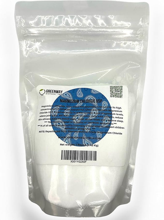 Greenway Biotech Organic Magnesium Chloride USP Supplement 100% Edible Cloruro de Magnesio Comestible Powder (Pharmaceutical Grade) | Pure Ph. EUR., BP, USP | 1 Pound
