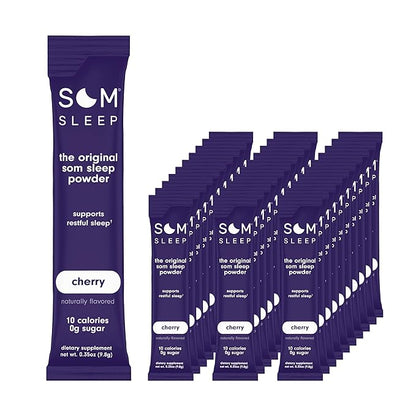 Som Sleep, Restful Calm Sleep Powder Drink Mix, 3mg Melatonin, Magnesium, Vitamin B6, L-Theanine, GABA – Vegan, Zero Sugar, Keto Friendly – Cherry, 30-Pack