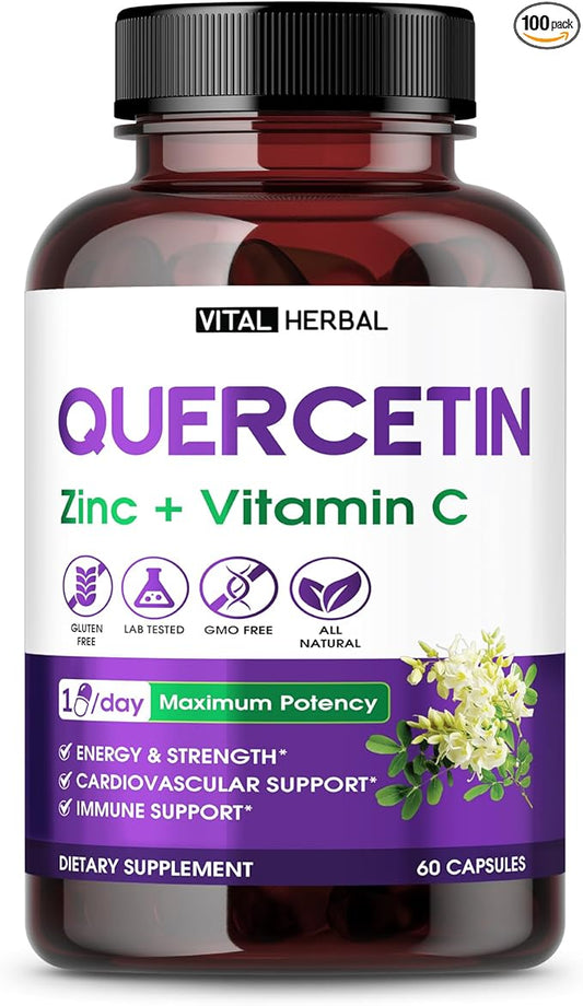 Ultra Quercetin High Purity 98% with Bromelain Capsules for Maximum Strength Powder with Ashwagandha - Supports Overall Health Strength Energy (100 Counts)