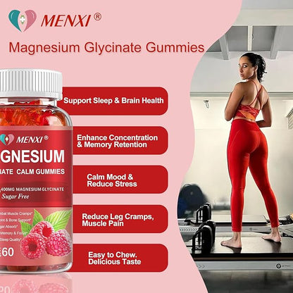 Magnesium Gummies 600mg per Serving-Magnesium Glycinate 400mg and Magnesium Malate 200mg,Sugar Free Magnesium Potassium Supplement for Calm Mood, Muscle, Bone & Sleep Support,60 Raspberry Gummies