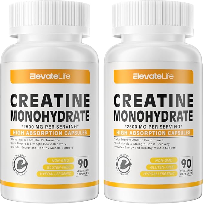 Creatine Monohydrate 2500mg, 180 Capsules - Gluten Free, Non-GMO