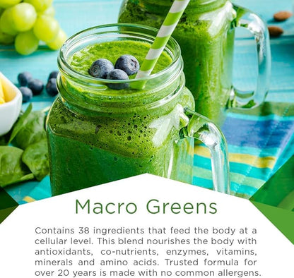 MacroLife Naturals Macro Greens Powder 38 Superfood Probiotic Antioxidant Enzyme & Herbal Supplement Immunity Energy Cleanse - Non-GMO Vegan Gluten-Free Dairy-Free - 10oz (30 Servings)