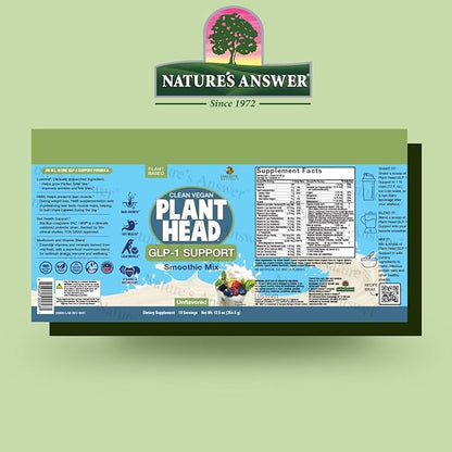 Plant Head GLP-1 Support 12.5 Ounce Smoothie Mix | Unflavored | Plant Based | Vegan | Non GMO | Gluten Free | Mushroom Blend with HMB & Digestive Enzymes