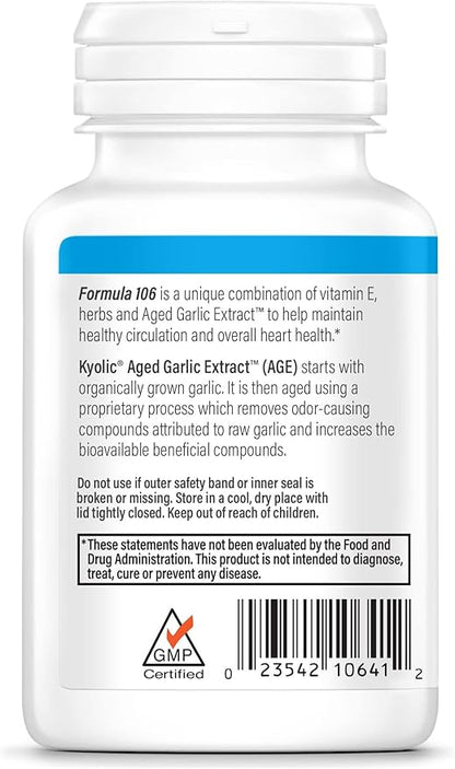Kyolic Aged Garlic Extract Formula 106, Circulation Health, 100 Capsules (Packaging May Vary)