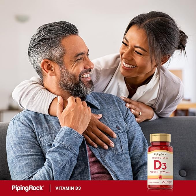 Piping Rock Vitamin D3 5000 IU | 250 Softgels | High Potency Supplement | Non-GMO, Gluten Free