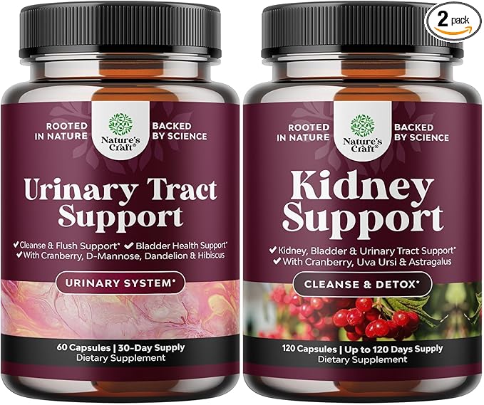 Bundle of D Mannose Capsules for Urinary Tract Health for Women Fast Acting Super Concentrated Cranberry 60ct and Kidney Support Cranberry Supplement for Women and Men for Kidney and Bladder Health