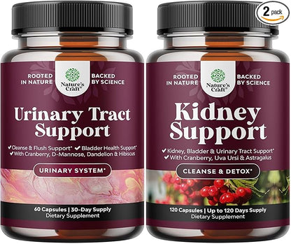 Bundle of D Mannose Capsules for Urinary Tract Health for Women Fast Acting Super Concentrated Cranberry 60ct and Kidney Support Cranberry Supplement for Women and Men for Kidney and Bladder Health