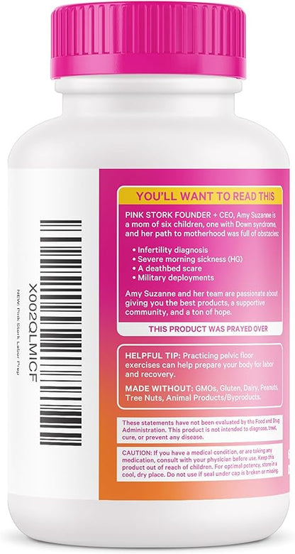 Pink Stork Labor Prep - Evening Primrose Oil Capsules with Red Raspberry Leaf Tea, Gentle Birth & Postpartum Care, Third Trimester Pregnancy Must Haves, 60 Capsules