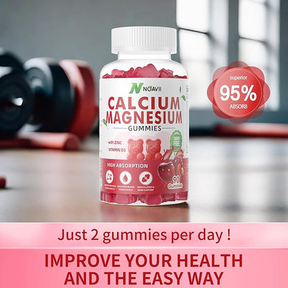 Calcium Magnesium Zinc Gummies with Vitamin D3, ashwagandha Supplement - High Potency Enhanced Absorption - Cherry Flavor-180 Count