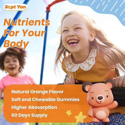 Kids Magnesium Gummies - Magnesium Glycinate Citrate Gummies Supplement for Kids & Adults with Vitamin B6, L-theanine - Calm Magnesium for Sleep Stress Relaxation Bones, Sugar Free Orange Flavor 60ct