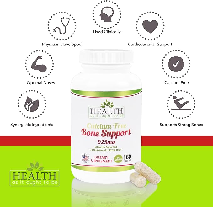Health As It Ought To Be Calcium Free Bone Support Supplement | Ultimate Bone and Cardiovascular Protection | 180 Capsules