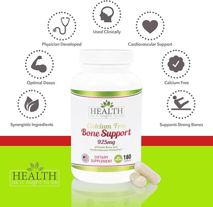 Health As It Ought To Be Calcium Free Bone Support Supplement | Ultimate Bone and Cardiovascular Protection | 180 Capsules