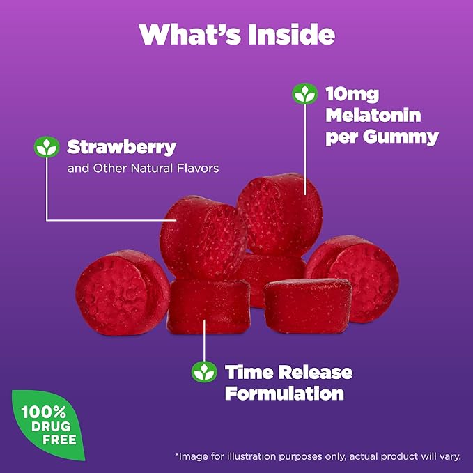 Natrol 10 mg Melatonin Gummies, Time Release Sleep Gummies for Adults, Minimize Wake Ups, Strawberry-Flavored, 55 Count, 55 Day Supply