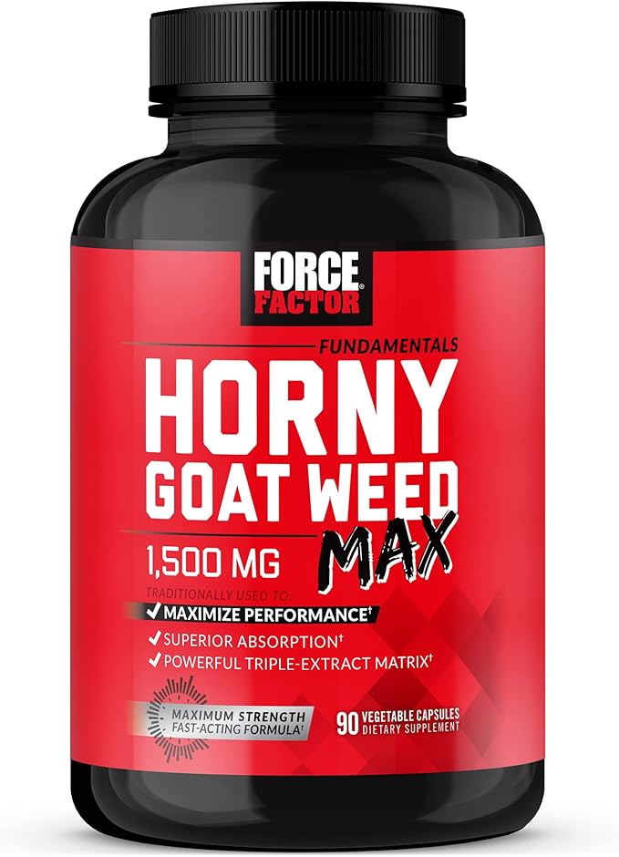 FORCE FACTOR Horny Goat Weed Max, Horny Goat Weed for Men and Women to Maximize Performance and Drive, Triple-Extract HGW Horny Goat Weed Herbal Supplement, 1500mg, 90 Capsules