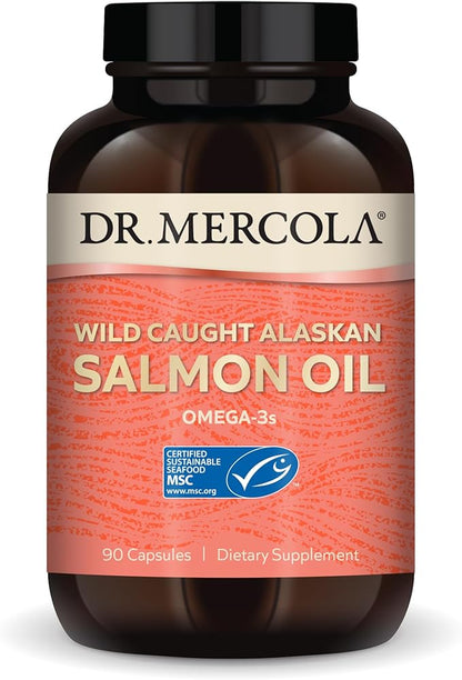 Dr. Mercola Wild Caught Alaskan Salmon Oil, 30 Servings (90 Capsules), Omega-3s, Dietary Supplement, Supports Healthy Brain & Cognitive Function, Non-GMO, MSC Certified