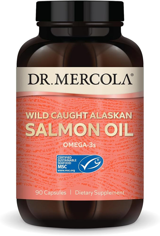 Dr. Mercola Wild Caught Alaskan Salmon Oil, 30 Servings (90 Capsules), Omega-3s, Dietary Supplement, Supports Healthy Brain & Cognitive Function, Non-GMO, MSC Certified