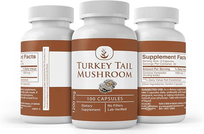 Pure Original Ingredients Turkey Tail Mushroom, (100 Capsules) Always Pure, No Additives Or Fillers, Lab Verified