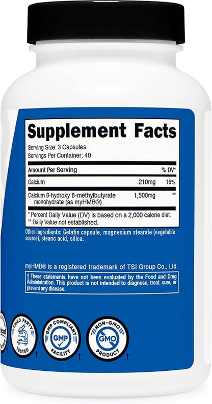 Nutricost myHMB Capsules 1,500MG Calcium HMB Per Serving, 120 Capsules, 40 Servings - Performance Line, Calcium B-Hydroxy B-Methylbutyrate Monohydrate