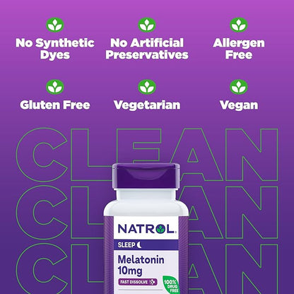 Natrol Fast Dissolve Melatonin 10 mg, Melatonin Supplements for Restful Sleep, Sleep Support for Adults, 75 Strawberry-Flavored Tablets, Up to a 75 Day Supply