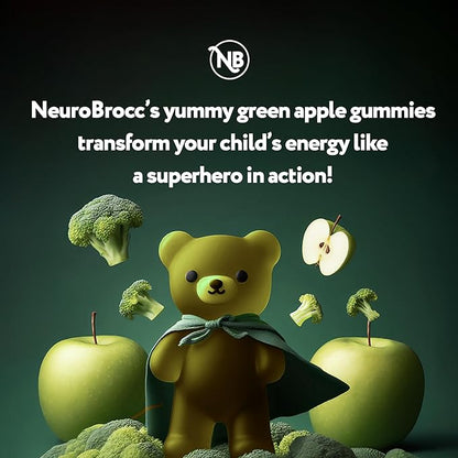 NeuroBrocc Sulforaphane Supplement Gummies - Potent Broccoli Sprout Extract Supplement - 60 Vegan Friendly Green Apple Flavor Gummies