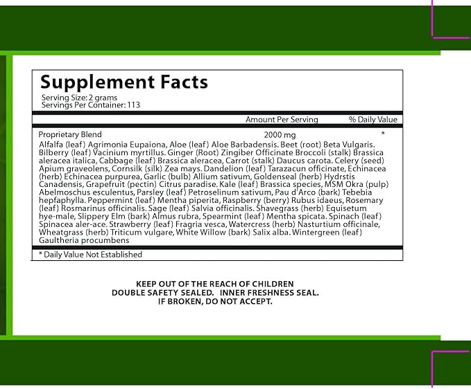 Ultimate Greens with MSM Powder, Vegan Friendly Natural Ingredients Gluten Soy Free NO GMO Superfood Vegetable Nutritional Drink Alkalizing Energy 8oz 6 Pack (6 Month Supply)