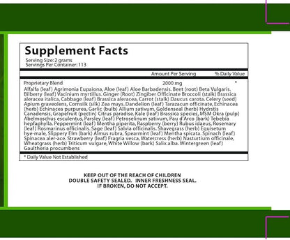 Ultimate Greens with MSM Powder, Vegan Friendly Natural Ingredients Gluten Soy Free NO GMO Superfood Vegetable Nutritional Drink Alkalizing Energy 8oz 6 Pack (6 Month Supply)