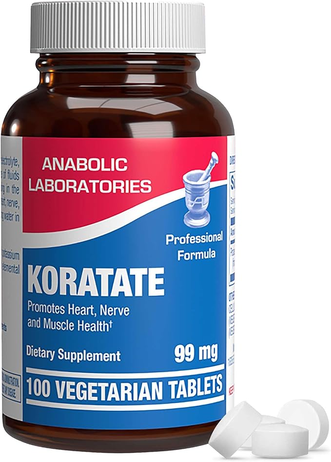 Potassium Supplement 99 mg - 100 Vegetarian Tablets of Potassium Gluconate - Promotes Heart, Nerve, and Muscle Health - Koratate