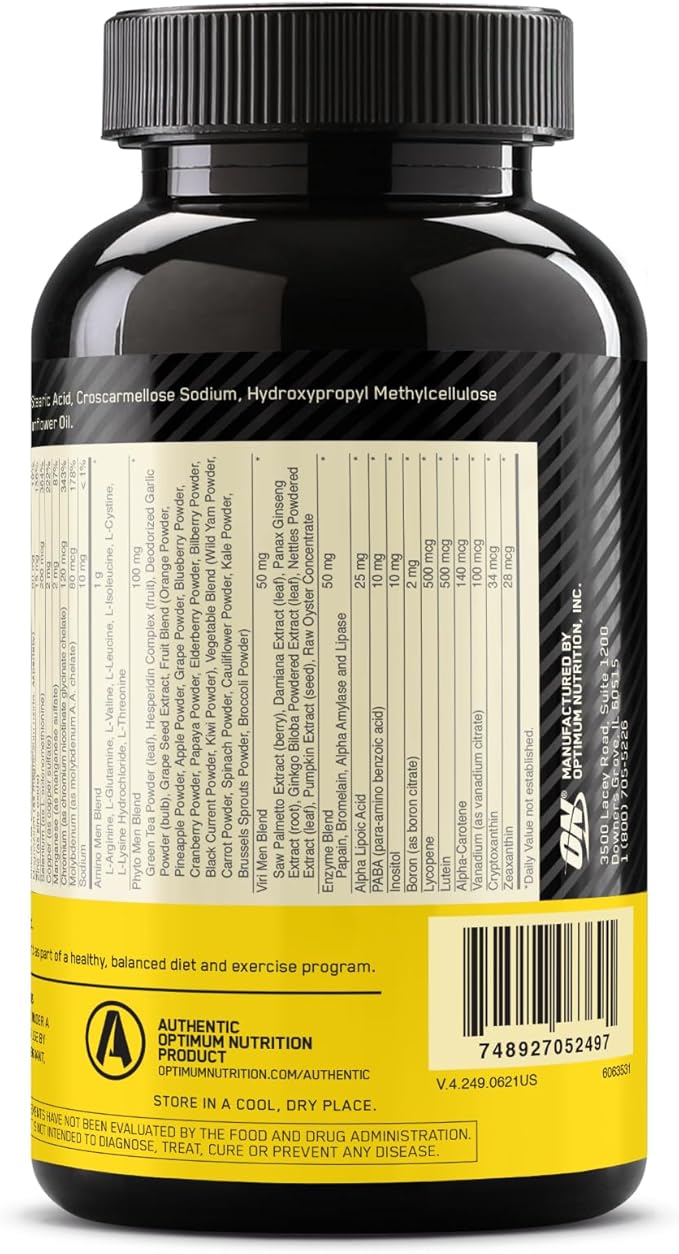 Optimum Nutrition Opti-Men Daily Multivitamin for Men, Immune Support Supplement with Amino Acids, 80 Day Supply, 240 Count, (Packaging May Vary)