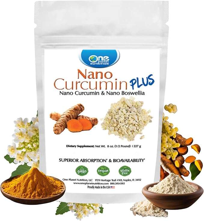 Nano Curcumin Plus Powder 8 oz (227 Servings), Nano Curcumin with Boswellia for Superior Absorption, Supports Joint & Immune Health, Non-GMO, Vegan, Gluten-Free