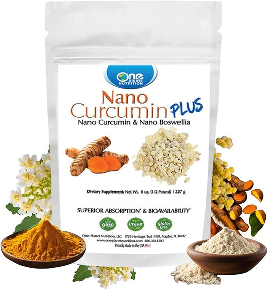 Nano Curcumin Plus Powder 8 oz (227 Servings), Nano Curcumin with Boswellia for Superior Absorption, Supports Joint & Immune Health, Non-GMO, Vegan, Gluten-Free