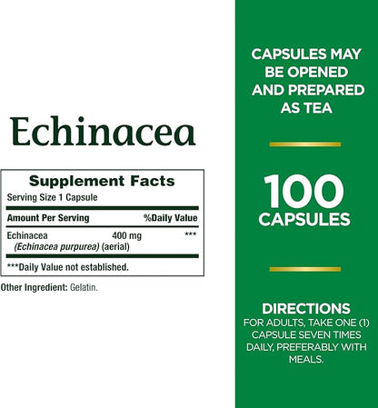 Echinacea by Nature's Bounty, Herbal Supplement, Supports Immune Health, 400mg, 100 Capsules