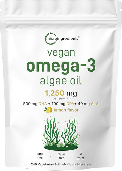Micro Ingredients Oil of Oregano Softgels 300 Count & Vegan Omega 3 Algae Oil Supplement Bundle 2 Pack | Carvacrol & Thymoquinone | Full Spectrum Omega-3 Alternative