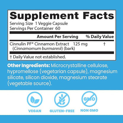 Doctors BEST Cinnamon Extract Cinnulin PF, Supports Glycemic Balance Already Within Normal Range, Non-GMO, Gluten Free, Vegan 60 Veggie Caps