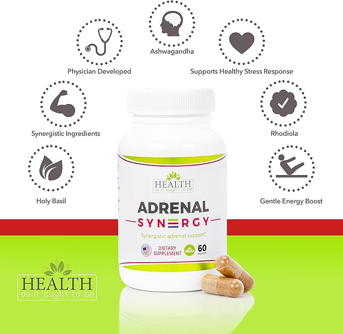Health As It Ought To Be Adrenal Syn3rgy Supplement | Physician Formulated Capsules with Ashwagandha, Holy Basil, and Rhodiola | 60 Capsules