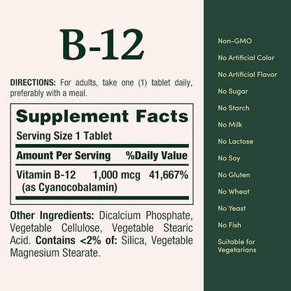 Nature's Bounty Vitamin B12 1000 mcg Supplements, Supports Energy Metabolism, 200 Ct