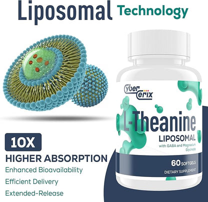 Liposomal L-Theanine 500mg, Complex with GABA 200mg & Magnesium 100mg, Extra Strength Supplement for Calm, Relaxation & Focus, Gluten Free - 120 Capsules