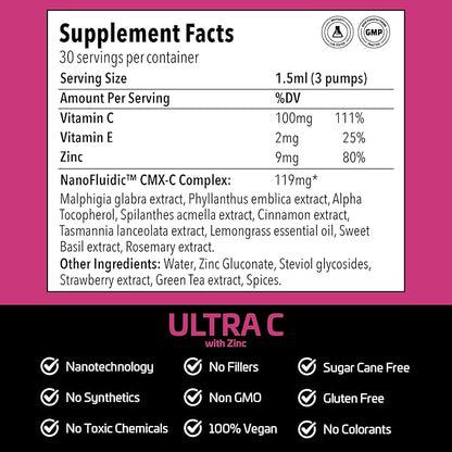 Ultra C with Zinc - Water Soluble Vitamin C Supplement - Liquid Vitamin C and Zinc - for Energized Immunity, Youthful Skin and Supple Joints