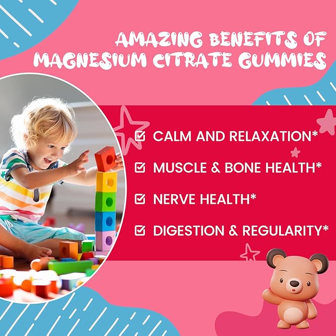 Magnesium Gummies for Kids - Magnesium Citrate Supplement with Vitamin B6, L-theanine, Chamomile & Lemon Balm - Calm Magnesium for Kids & Adults Sleep, Relaxation, Strawberry Flavor 60 Gummies