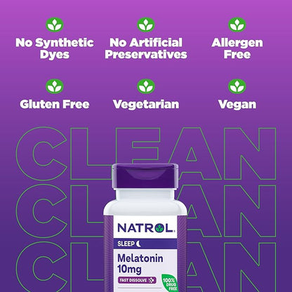Natrol Fast Dissolve Melatonin 10 mg, Melatonin Supplements for Restful Sleep, Sleep Support for Adults, 200 Strawberry-Flavored Tablets, Up to a 200 Day Supply